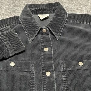 Vtg Corduroy Shirt Mens M Gray Snap Close Long Sleeve Shacket Pockets Chore